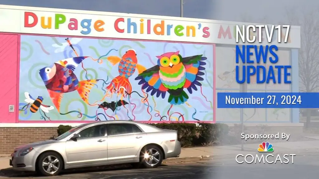 Chinese Kite Festival mural at the DuPage Children's Museum with the NCTV17 News Update watermark