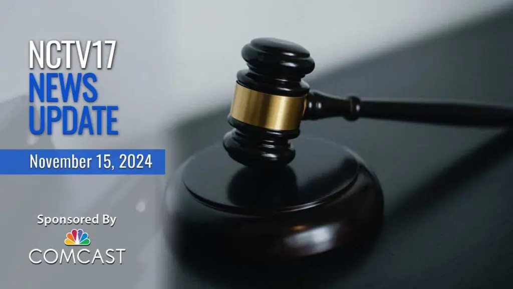 NCTV17 News Update for November 15, 2024 with gavel in background for lead story on sentencing in Naperville mans murder