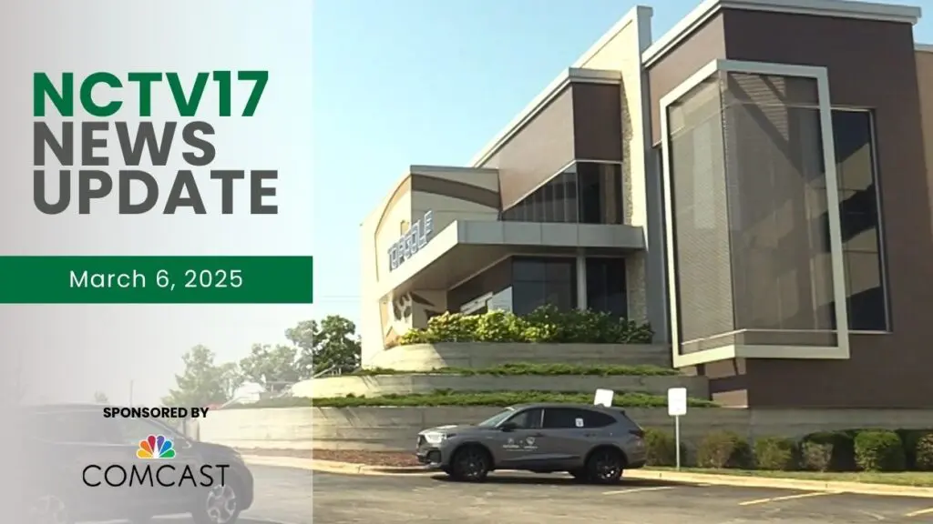 NCTV17 News Update slate for March 6, 2025 with Topgolf building and parking lot in background