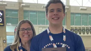 Jack Reif and his mom Kelly on Naperville North boys water polo