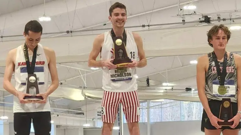 Braden Nicholsen on top of the medal stand as one of the North Central winter sports All Americans