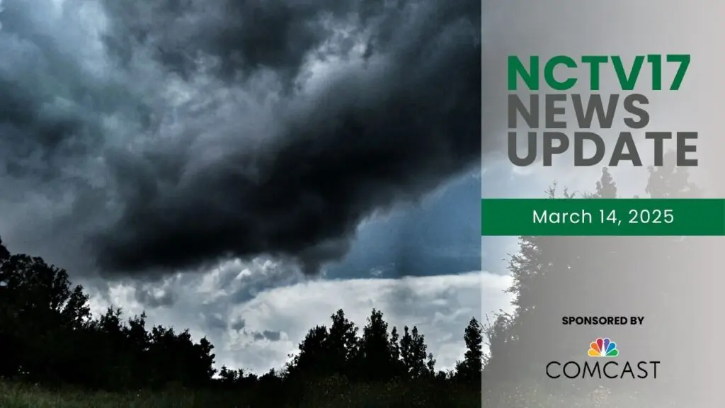 Dark skies with trees in the background with the NCTV17 News Update Watermark