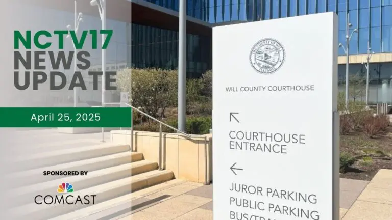 A Will County Courthouse sign with the NCTV17 News Update Watermark