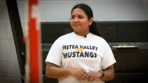 Arthi Cunkari watches her players at practice at Metea Valley.