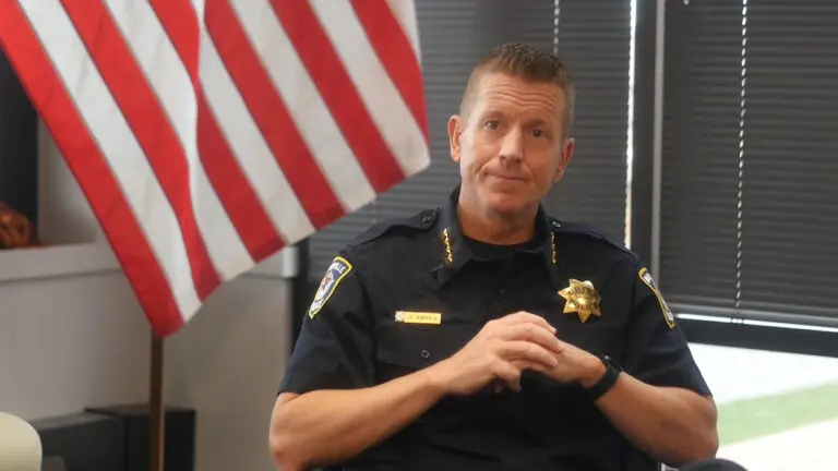 Naperville Police Chief Jason Arres seen during an interview with NCTV17 discussing gun-related arrests