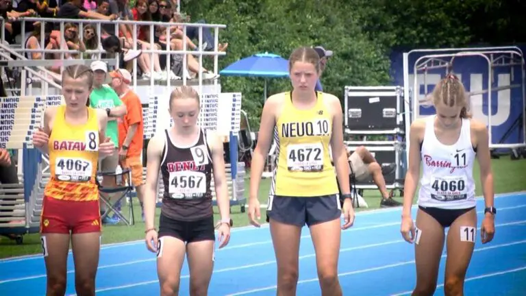 Girls get ready for a race at the 2025 IHSA 3A Girls State Track & Field Championship.
