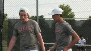 Hugh Davis and Charlie Flavin from Benet boys tennis get ready for matchup against Neuqua Valley