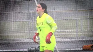 Benet Academy Girls Soccer goalie, Giada McGlynn, warms up before the game against Plainfield Central.