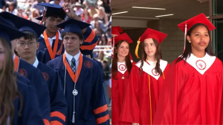Students from Naperville North and Naperville Central high schools are seen walking during the District 203 graduation ceremony on May 18.