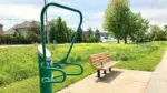 Fitness station and bench at Meadow Glens Park in Naperville