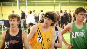 Metea Valley track runner gets ready for a race at the IHSA Boys Track and Field Sectional at Lake Park.