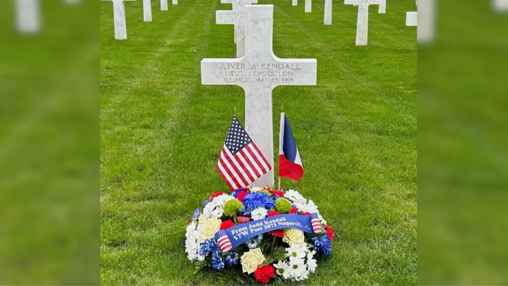 gravesite in France of World War I Army 1st Lt. Oliver Julian "Judd" Kendall of Naperville,