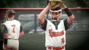 Plainfield East Softball pitcher warms up before playing Naperville North in the Regional Semifinals.
