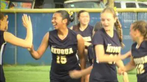 Safa Jeffery celebrates her goal with the Neuqua Valley girls soccer team.