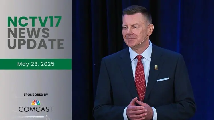 NCTV17 News Update slate for May 23, 2025 with image of Mayor Scott Wehrli giving State of the City address in background