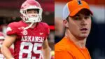 Two pictures of Harper Cole. One of the left of him playing at Arkansas. On the left of him coaching at Illinois.
