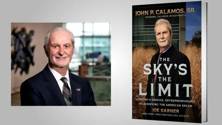 photo of John Calamos and his book "The Sky's the Limit"