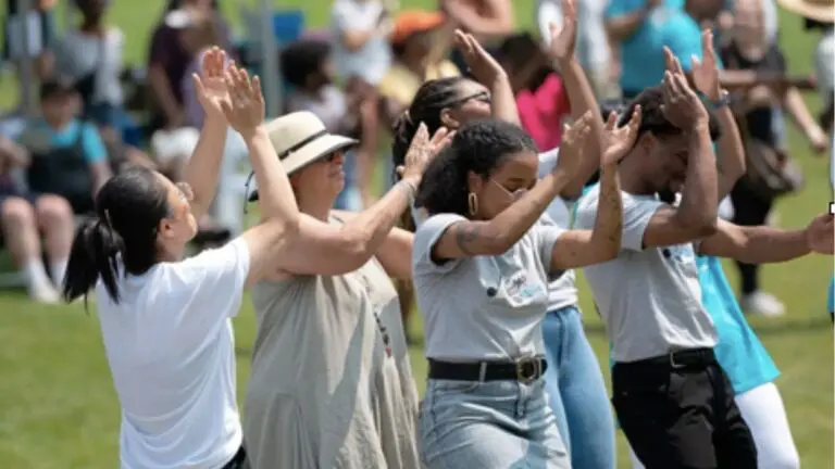 Group of people dancing at Juneteenth celebration