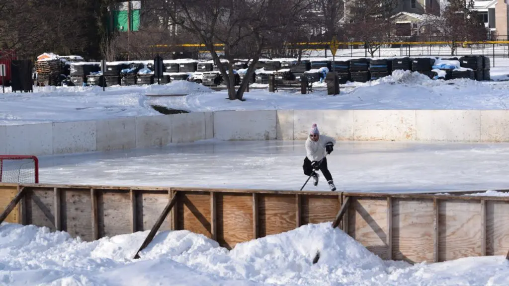 Ice skater on rink at Centennial Park Detention Basin in Naperville