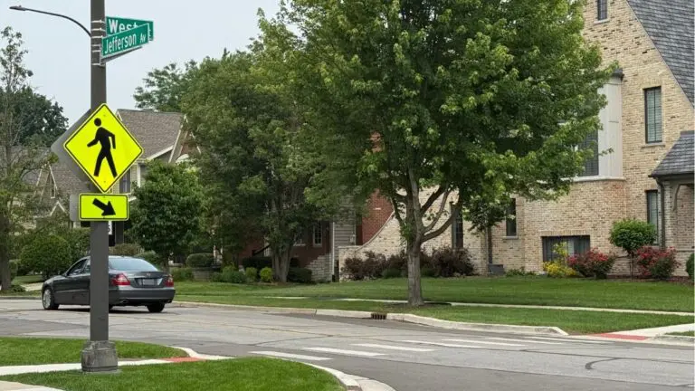Crosswalk at intersection of West Street and Jefferson Avenue