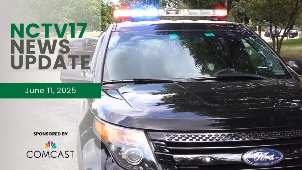 NCTV17 News Update slate for June 11, 2025 with image of police car with lights on in background for first story on sexual abuse case expanding