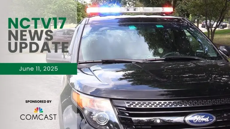 NCTV17 News Update slate for June 11, 2025 with image of police car with lights on in background for first story on sexual abuse case expanding