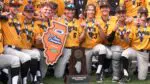 St. Laurence celebrates with the state trophy after winning the IHSA Baseball 3A State Championship.