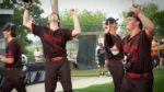 Benet Academy baseball players Jake Rifenburg and Luke Stachowiak celebrate after beating Burlington Central in the IHSA Sectional Semifinals.