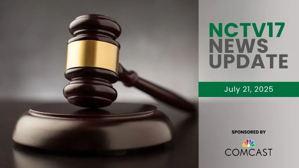 NCTV17 News Update slate for July 21 with gavel in background