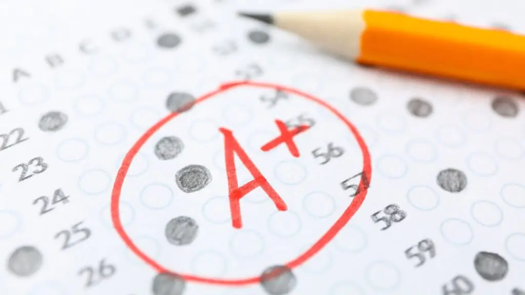 Close up of graded paper with A+ written in red ink