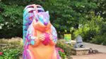 Scamp the squirrel from the Vivid Creatures art installation, a multicolored larger than life squirrel.