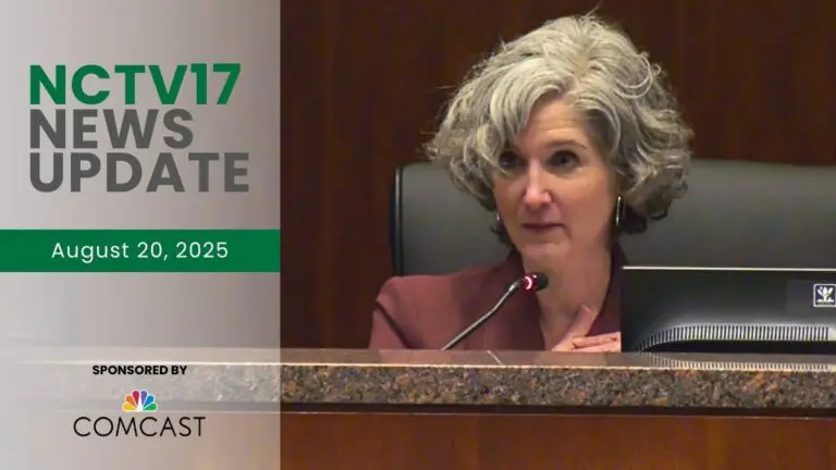 NCTV17 News Update slate for August 20, 2025 with image of Naperville City Councilwoman Allison Longenbaugh in background