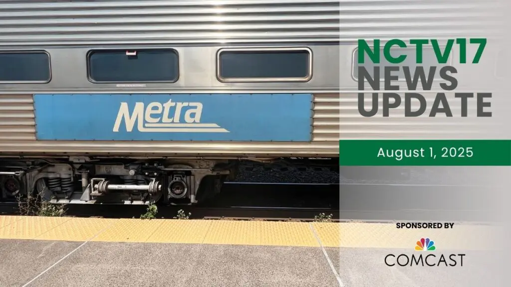 A Metra Train with the NCTV17 News Update watermark