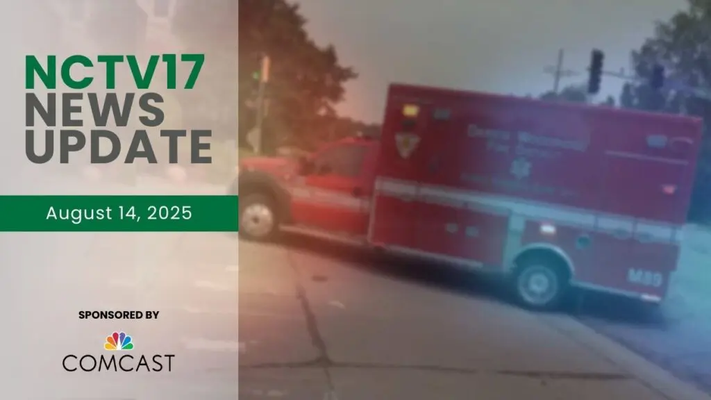 Blurred image of ambulance with blurred police lights overlaying the shot with the NCTV17 News Update watermark