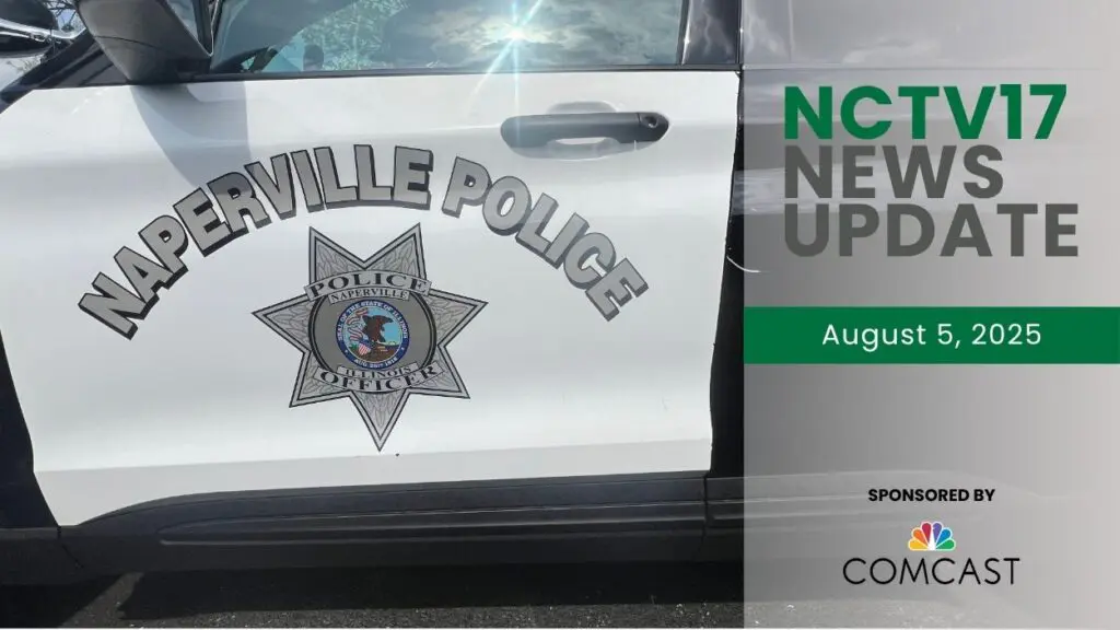 Naperville Police Car door with the NCTV17 News Update watermark