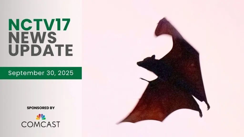 NCTV17 News Update slate for September 30, 2025 with bat silhouette image in background