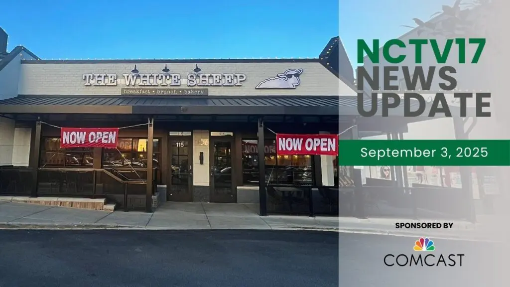 NCTV17 News Update slate for September 3, 2025 with The White Sheep restaurant in background