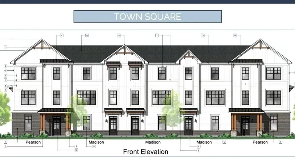 Mock up of Town Square series townhome proposal by M/I homes