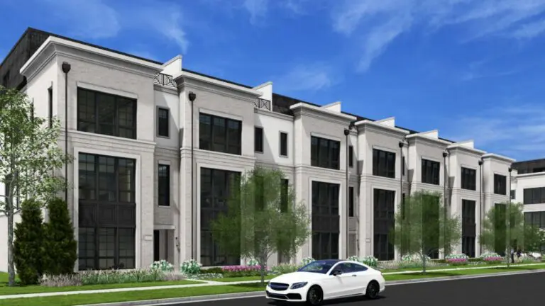 Rendered image of rowhome housing development proposed for former church site near downtown Naperville