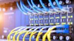 Close up of switches and wires at data center