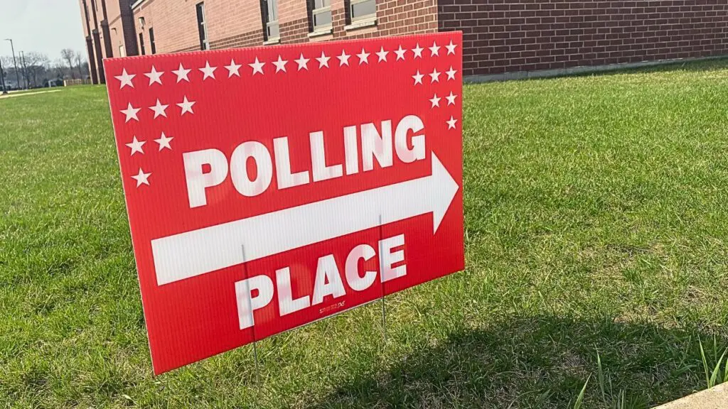 Close up of polling place sign