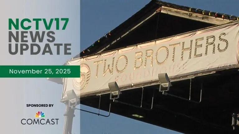 NCTV17 News Update slate for November 25, 2025 with Two Brothers sign in background