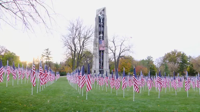The Healing Field of Honor in Naperville features over 1500 flags honoring active military members and veterans.