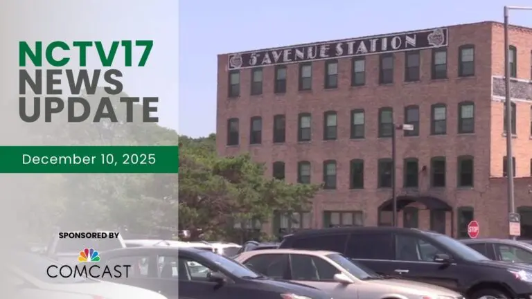 NCTV17 News Update slate for December 10, 2025 with 5th Avenue Building in background