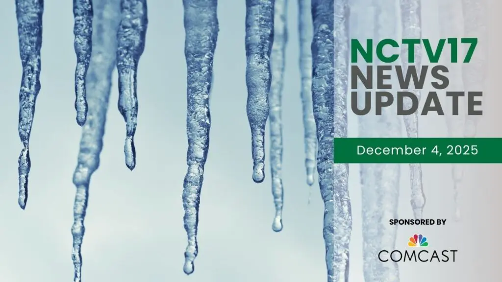 NCTV17 News Update slate for December 5, 2025 with close up of icicles in background