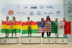 Naperville Fifth Grader Racquetball player Sameera Rai stands at the podium.