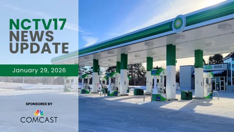 A BP gas station in Naperville with an NCTV17 News Update graphic.