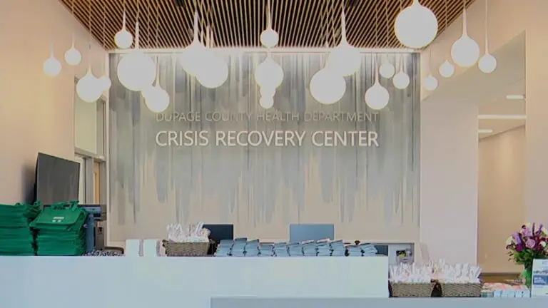 Front lobby and sign for DuPage County Crisis Recovery Center