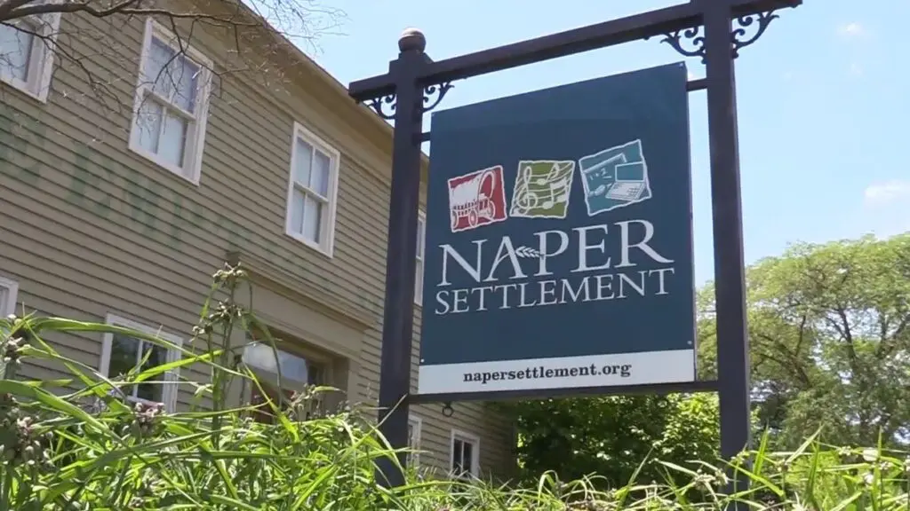 Sign of Naper Settlement in Downtown Naperville