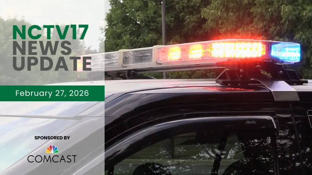 A picture of flashing police lights on a police car, alongside an NCTV17 News Update graphic.